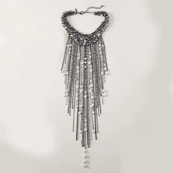 WHBM Crystal & Pearl Waterfall Statement Necklace - Picture 3 of 4